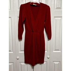 Vintage 80's St. John Red Santana Knit Collared Long Sleeve Dress Sz Small